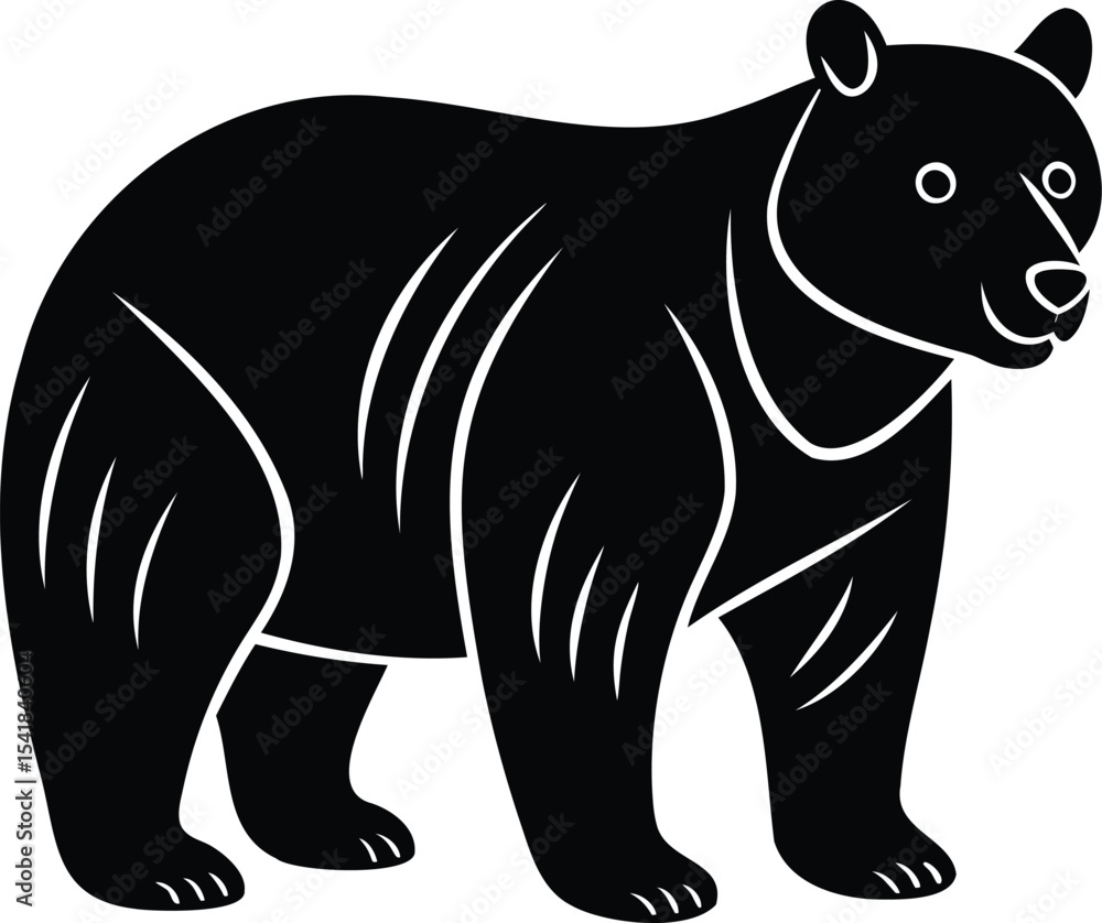 Fototapeta premium Stylized Black Bear Illustration with White Outline on White Background