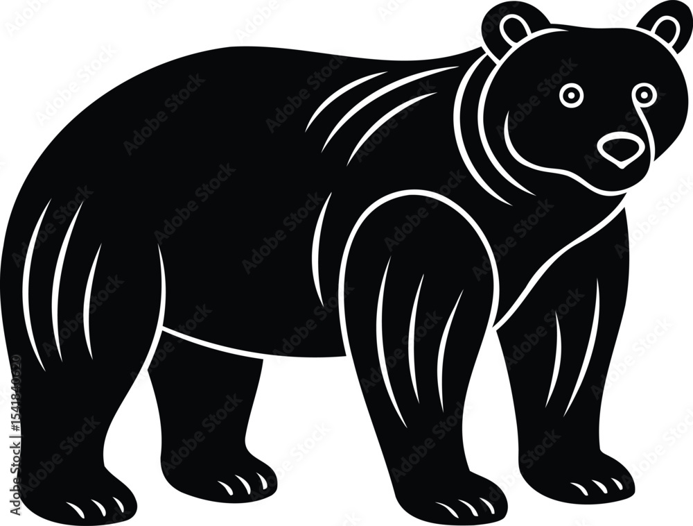 Fototapeta premium Majestic black bear with simplified design standing on all fours illustration