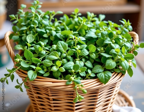 Wallpaper Mural wicker basket full of freshly picked herbs at bottom, with clear copy space at the top, pastel style. Torontodigital.ca