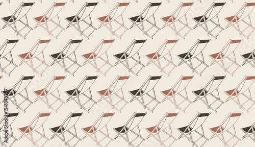 Hand drawn deck chair retro seamless pattern vector illustration. Outdoor lounger ornament. Summer beach vibe design for textile, fabric, background and packaging.