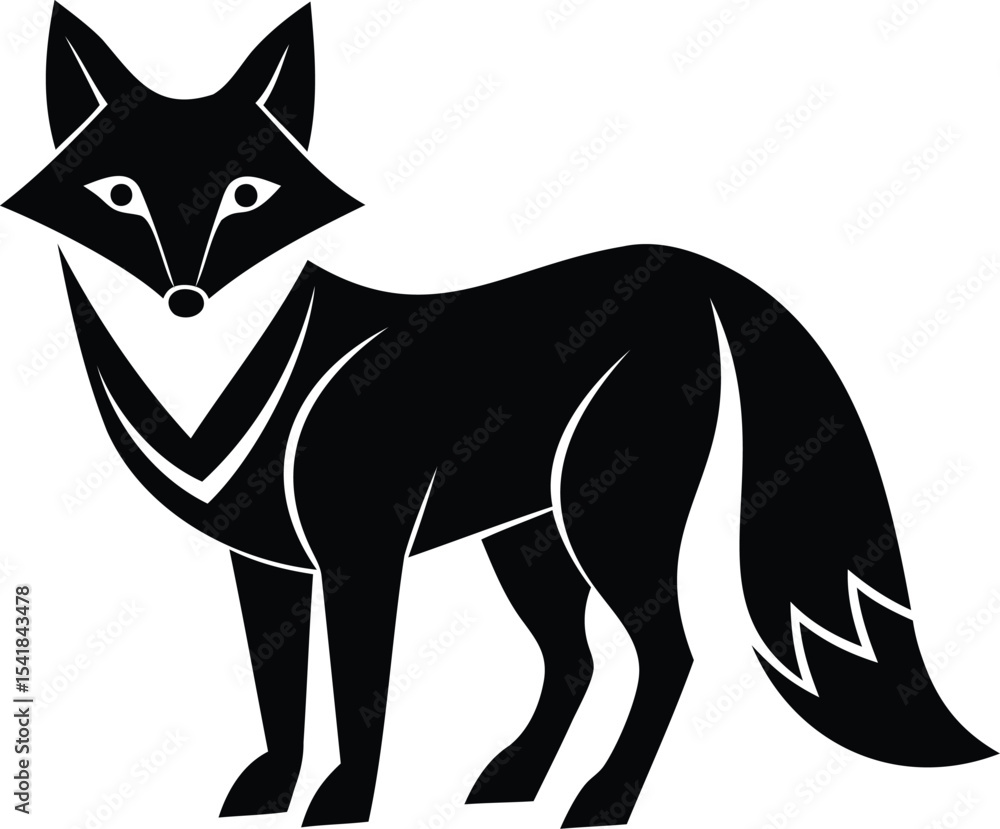 Obraz premium Stylized black and white image of a fox standing against a white background