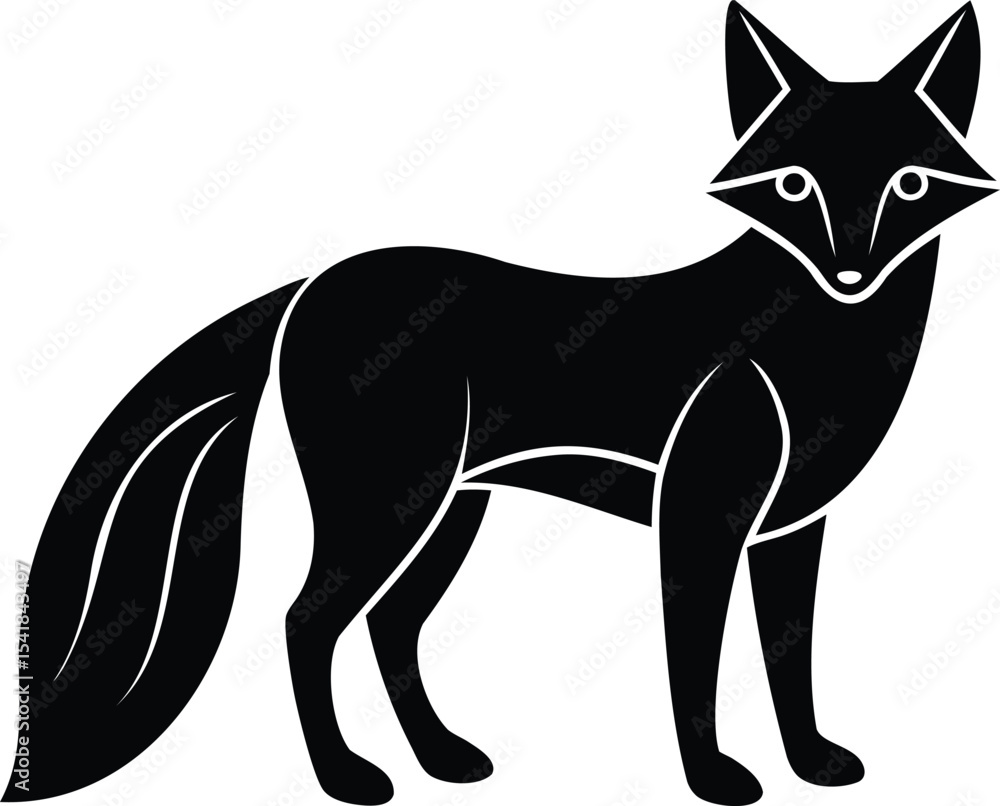 Fototapeta premium Stylized black silhouette of a standing fox with geometric shapes