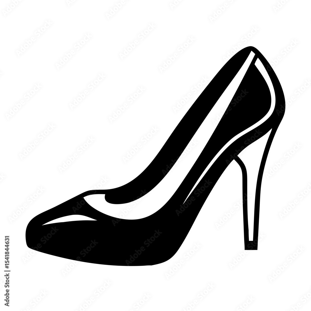 Obraz premium High Heel Shoe Silhouette – Female Heels Vector Icon Isolated on White Background