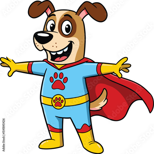 Adorable Superhero Dog in a Cape: Cartoon Character with a Brave and Playful Expression