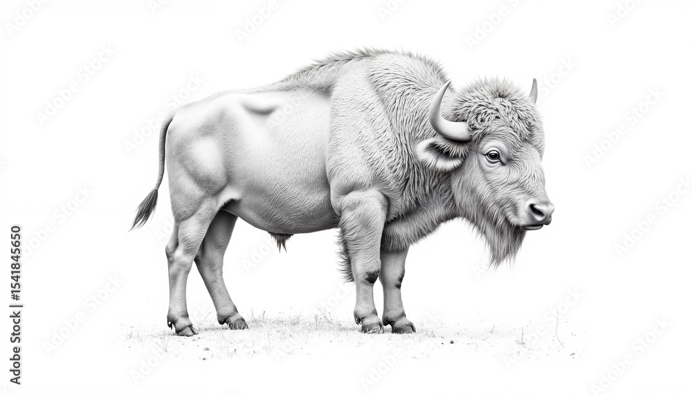 Fototapeta premium Bison standing on grass in monochrome illustration