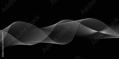 Abstract black background with whit line. Modern template abstract design flowing particles digital frequency track equalizer. abstract wave line for banner, wallpaper background with wave design