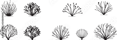 A set of shrubs and trees. Hand drawn vector illustration