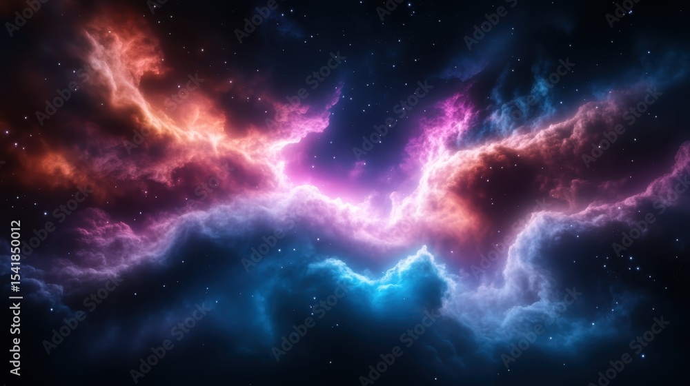 Fototapeta premium A breathtaking capture of a vibrant nebula in deep space highlights the cosmic drama of colors and gases, representing the vastness and beauty of the universe.