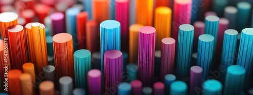 Colorful 3D Data Visualization Abstract Cylinders Charts Graphs Business Technology Finance