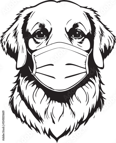 Golden Retriever Wearing Face Mask - Pandemic Pet Safety"