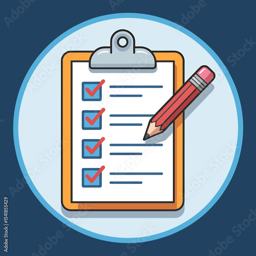 Flat Design Checklist Illustration Clipboard, Pencil, and To-Do List