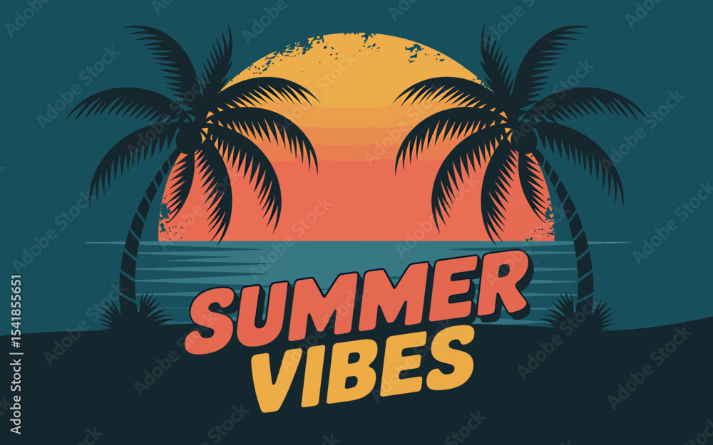 custom made wallpaper toronto digitalRetro Summer Vibes Beach Sunset Poster Design