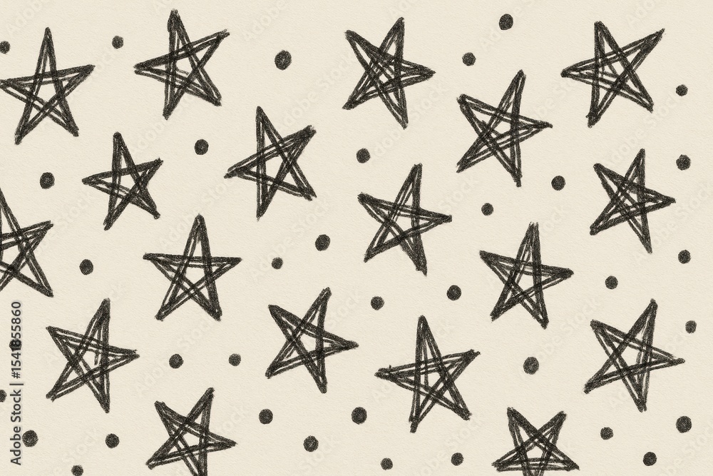 Fototapeta premium Hand-drawn stars and dots pattern on a beige background for creative projects and designs