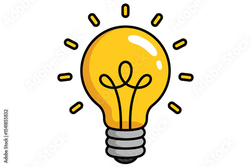 Bright Idea A Simple Cartoon Illustration of a Glowing Light Bulb