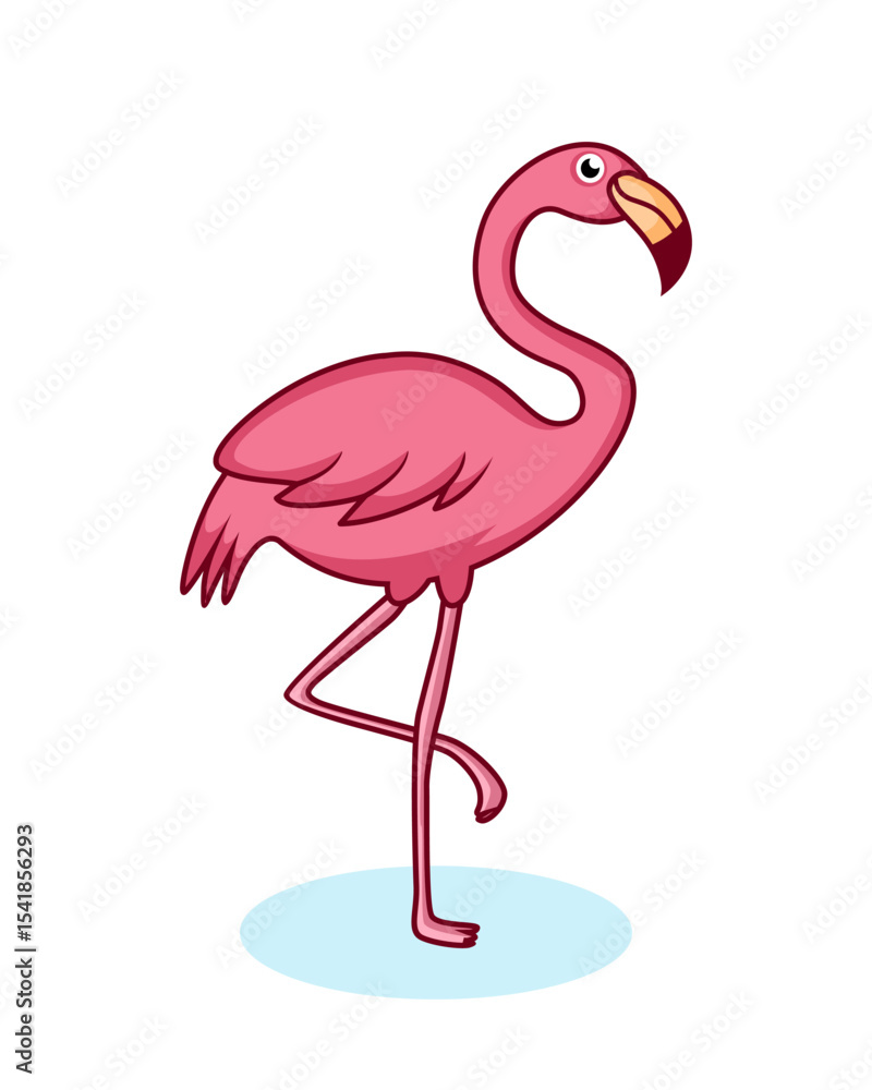 Fototapeta premium pink cartoon flamingo standing on one leg illustration