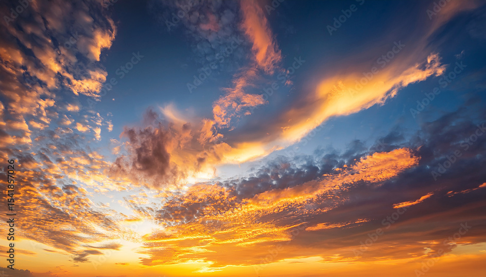 Fototapeta premium beautiful and dramatic sunset sky with bright yellow clouds as abstract background