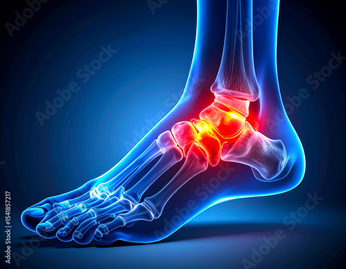 Human Foot X-Ray with Metatarsal Fracture Highlighted