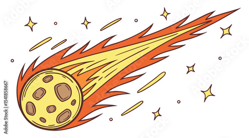 Flaming Meteor Cartoon Vector – Asteroid with Fiery Trail Illustration
