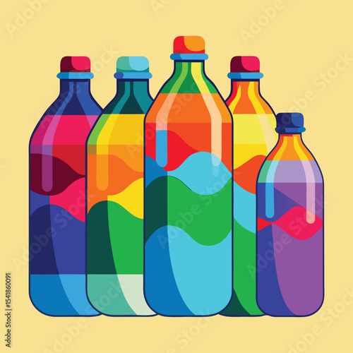 Vibrant Plastic Bottles on a Sunny Yellow Background