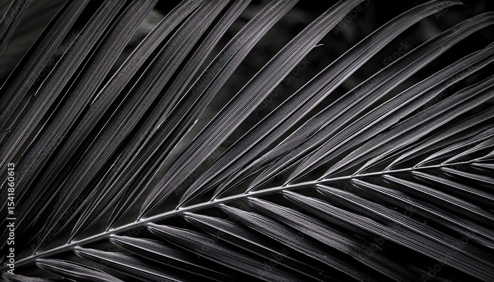 Obraz premium dark nature closeup black and white palm leaf detail