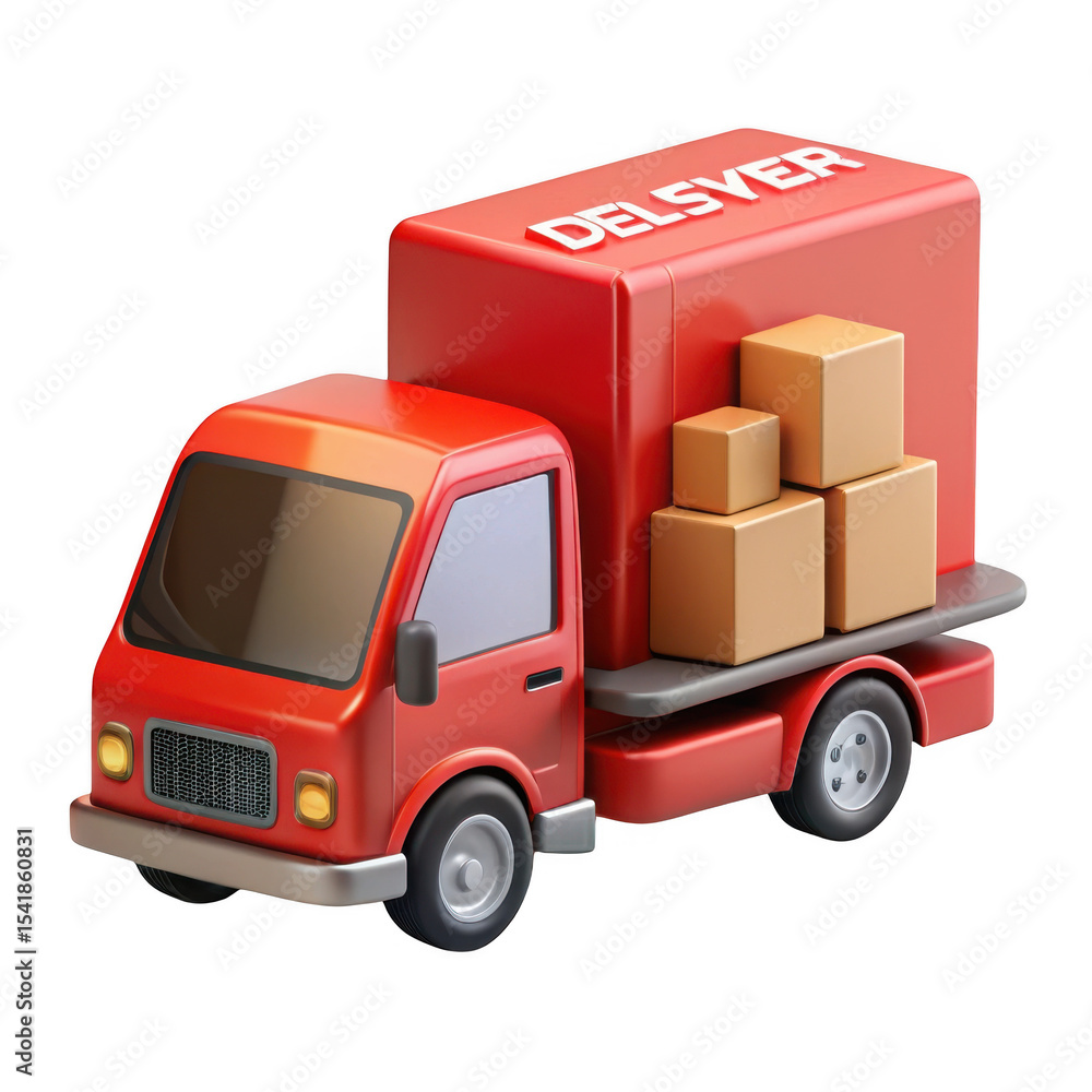 3d red delivery truck with packages isolated on transparent background 3d red delivery truck with packages isolated on transparent background