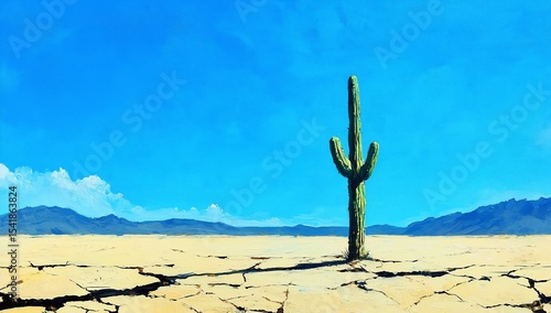 Lone Cactus with Desert Landscape. (1)