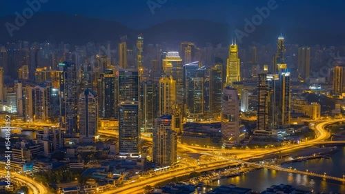 Wallpaper Mural Glowing Nighttime Aerial View of a Vibrant Metropolis with Illuminated Skyscrapers and Roads Torontodigital.ca