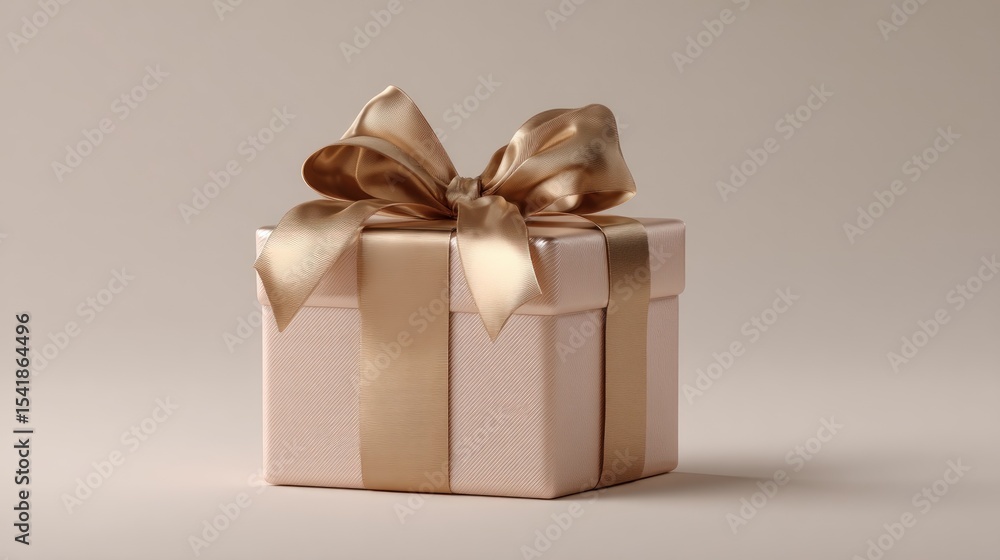 Obraz premium Elegant blush-toned gift box with a golden ribbon bow
