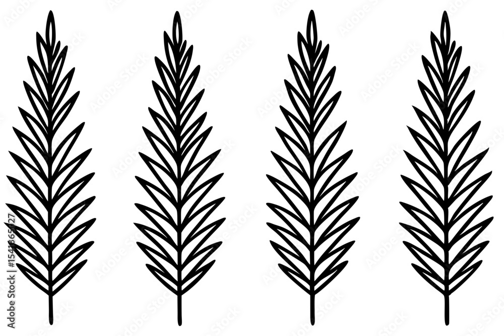Naklejka premium Minimalist Fir Branch Line Art Vector Set