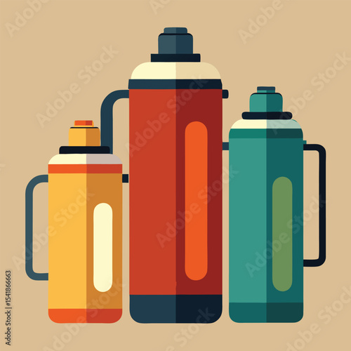 Trio of Vintage-Style Thermos Flasks