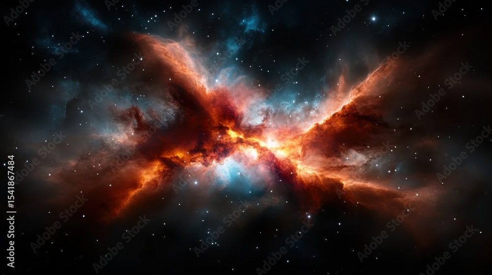 Fototapeta premium An awe-inspiring cosmic nebula glows vibrantly in deep space, representing the wonder of the universe and the mysteries that lie beyond our planet.