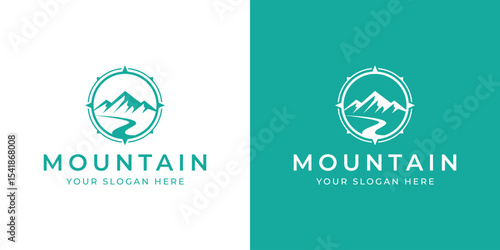 mountain path with compass vector logo design