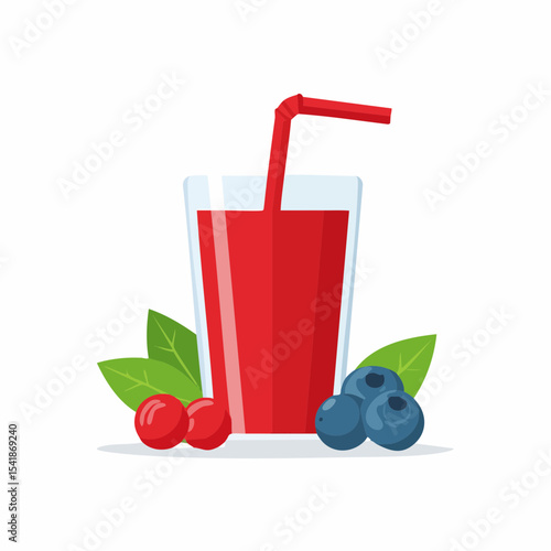 Refreshing Berry Juice Vector Illustration of a Glass of Red Berry Smoothie with Cranberries and Blueberries