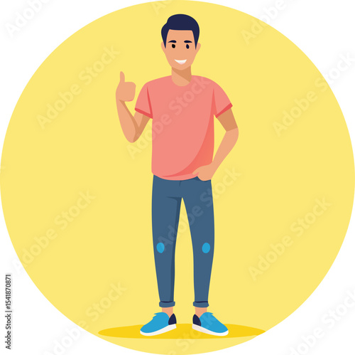 Happy young man giving thumbs up positive gesture