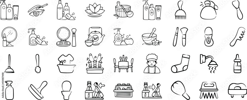 Black and White Hand Drawn Spa and Hygiene Icons vector Black and White Hand Drawn Spa and Hygiene Icons vector