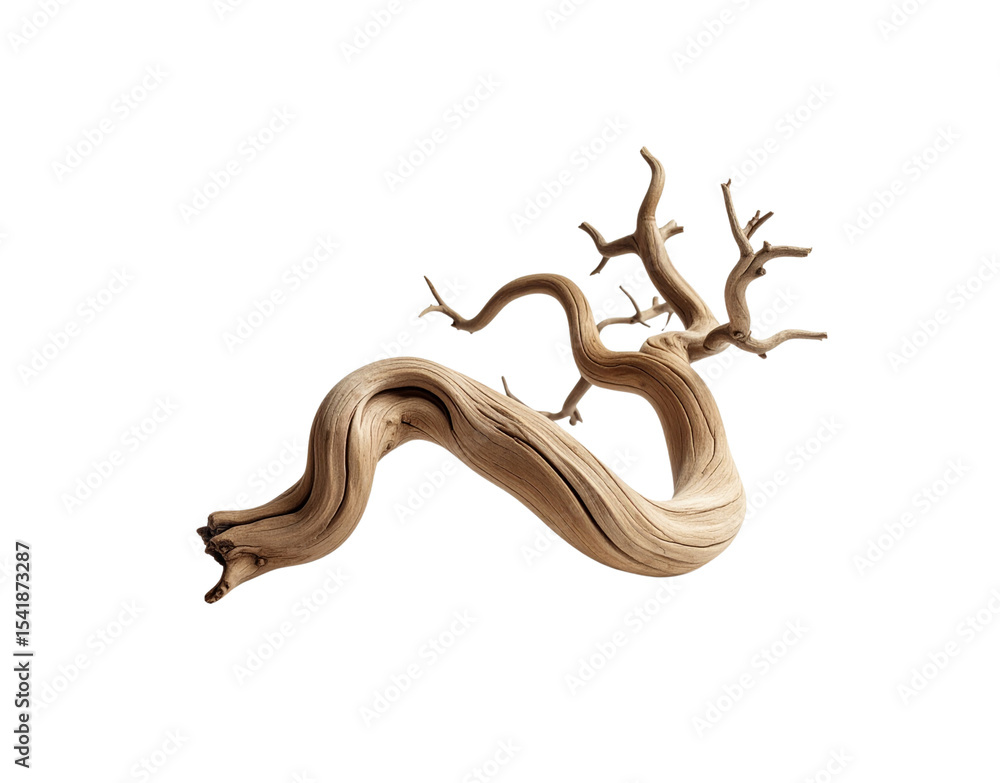 Intricate Light Brown Driftwood Piece with Swirling Branches and Knotted Texture. Intricate Light Brown Driftwood Piece with Swirling Branches and Knotted Texture.