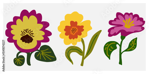 Flower in naive style, hand drawn illustration. Retro style careless element