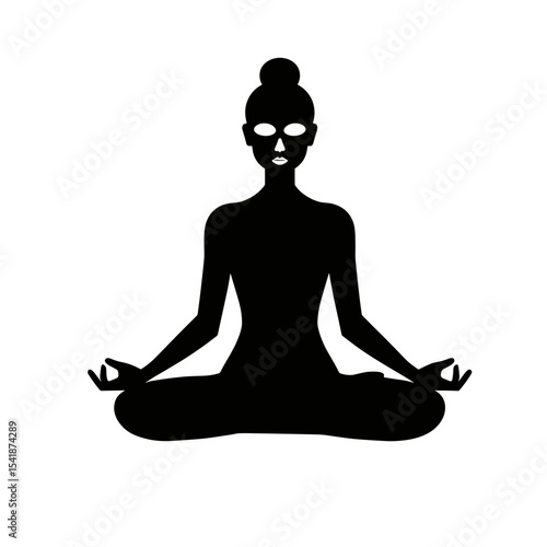 Woman silhouette in lotus position meditating on white background, the concept of mindfulness