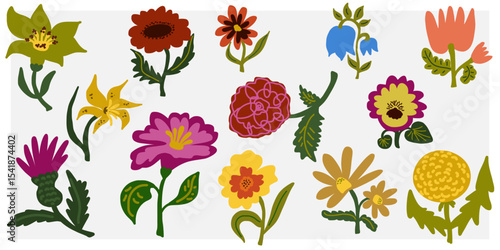 Flower in naive style, hand drawn illustration. Retro style careless element