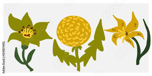 Flower in naive style, hand drawn illustration. Retro style careless element