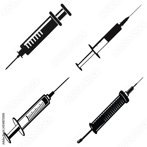 Black and White Syringe Illustrations for Medical or Healthcare Related Designs