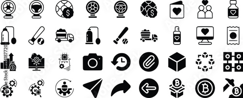 Black Glyph Icons Set Finance Sports Love Technology