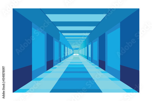 Abstract Blue Corridor Exploring Depth and Perspective in Architectural Design