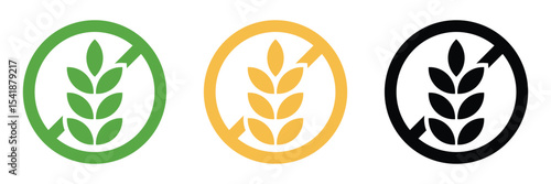 Gluten free vector icon set. Wheat-free, allergen-free food label symbols for packaging, health, diet, and nutrition design.