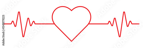 Heartbeat line with heart vector illustration. ECG pulse, cardiogram, love, health or medical design element.