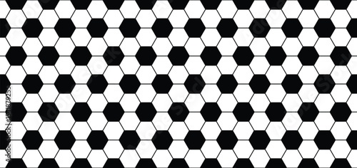 Seamless soccer ball hexagon pattern vector. Black and white football texture background for sport designs, fabric prints, wallpaper, or web and graphic decoration.