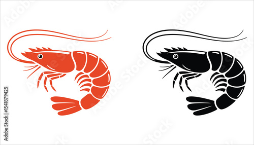 Shrimp Silhouette Vector Set in Red and Black for Seafood Design

