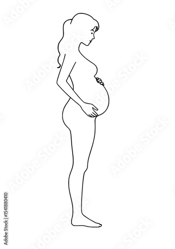 Side profile of a pregnant woman cradling her belly, depicted in a simple line art style
