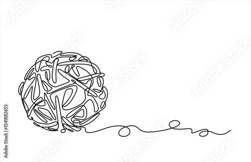 One continuous single line of Clew ball of thread. Hand drawn one line vector. Editable stroke
