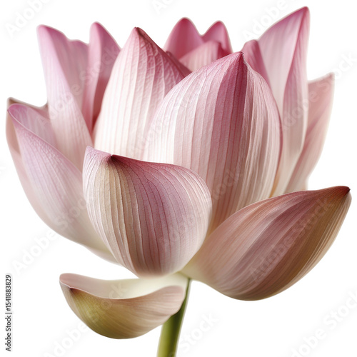 Beautiful pink lotus flower with delicate petals, showcasing intricate textures and soft gradients, symbolizing purity and tranquility Transparent background or PNG